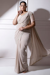 Plus Size Nude Color Gota Patti Readymade Party Saree