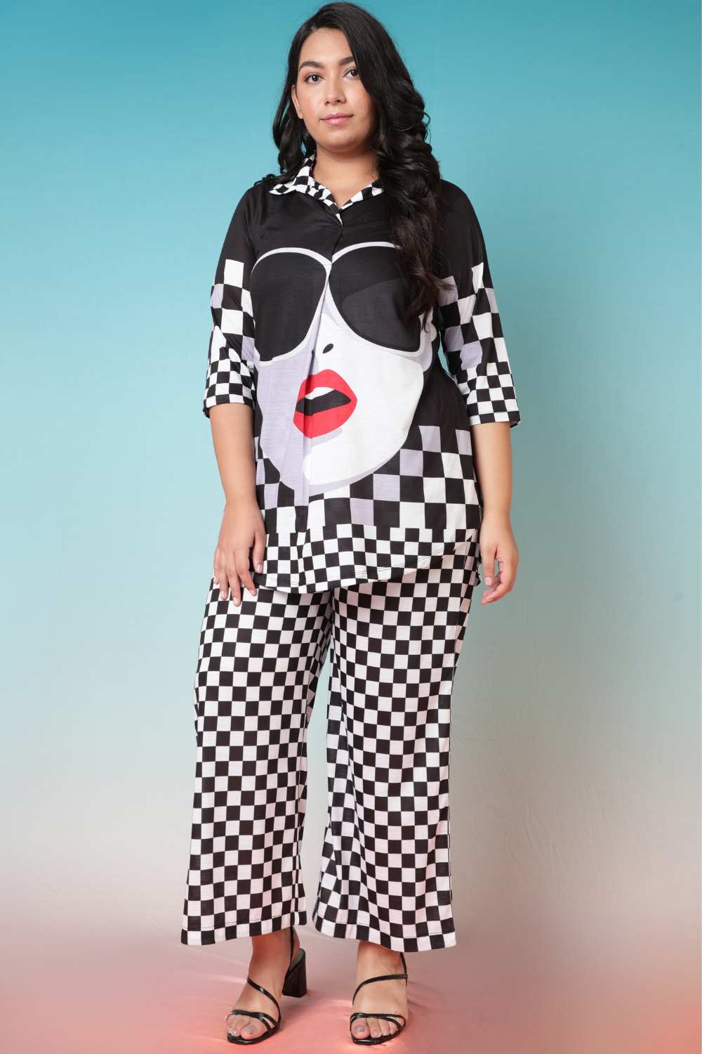 Plus Size Plus Size Bold Face Checkered Coord Set