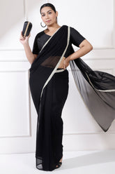 Plus Size Black Gota Patti Readymade Party Saree