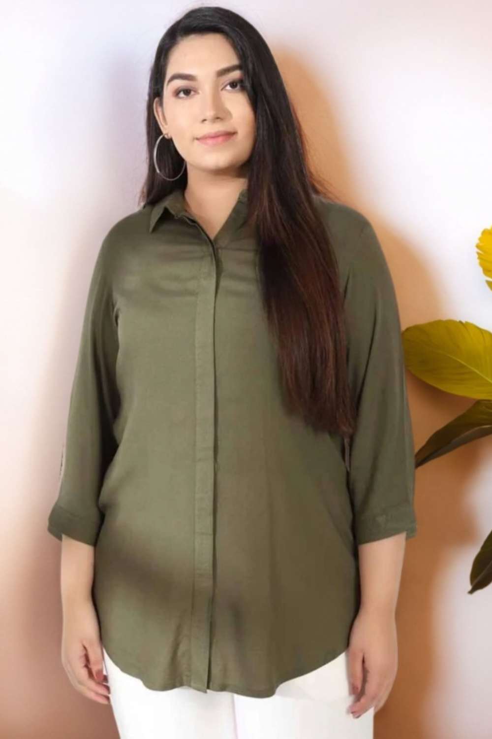 Olive Round Hemline Shirt