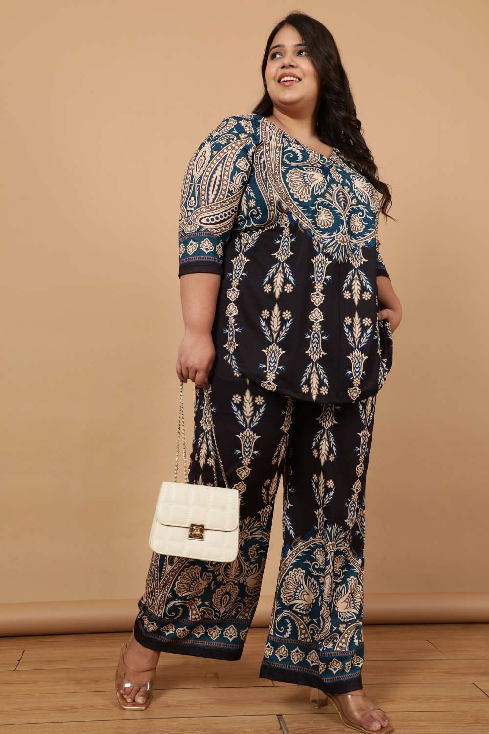 Plus Size Black Luxe Ethnic Print Coord Set