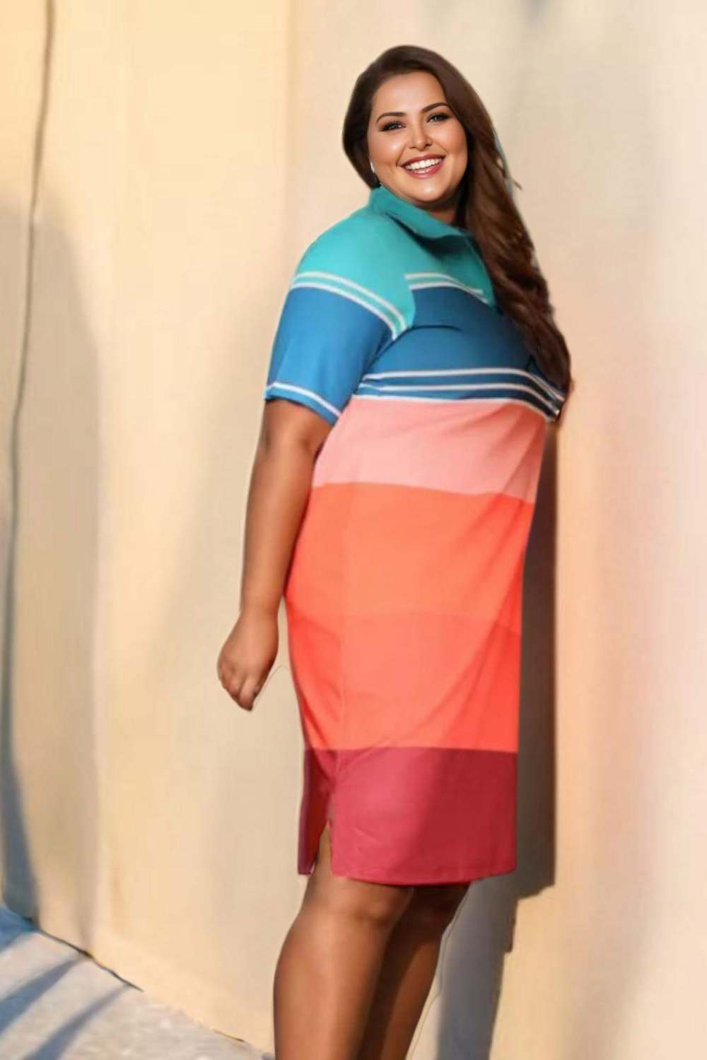 Color Block Printed Polo Dress