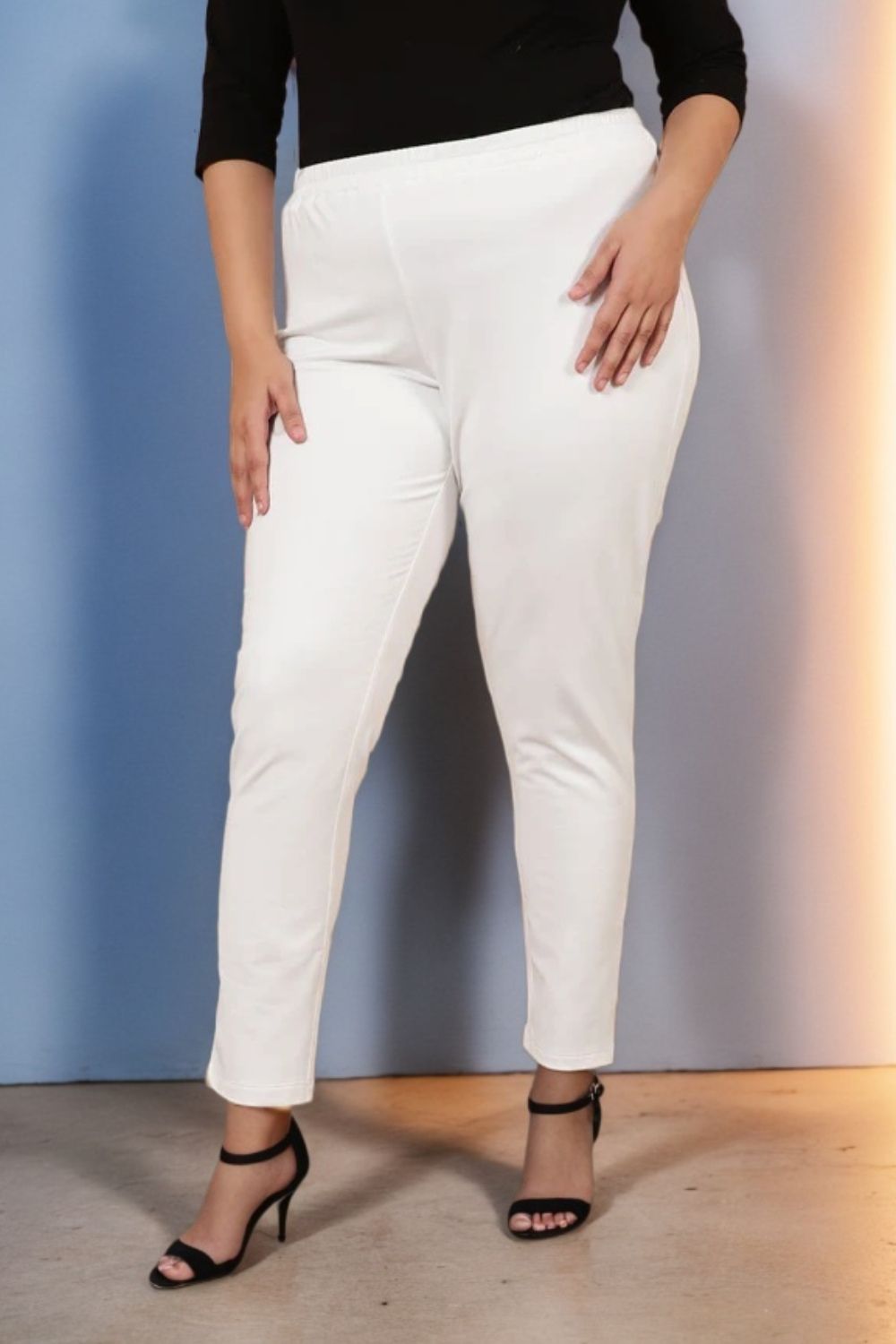 Plus Size White Essential Warm Winter Fleece Leggings