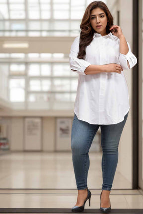 Plus Size White Cotton Shirt