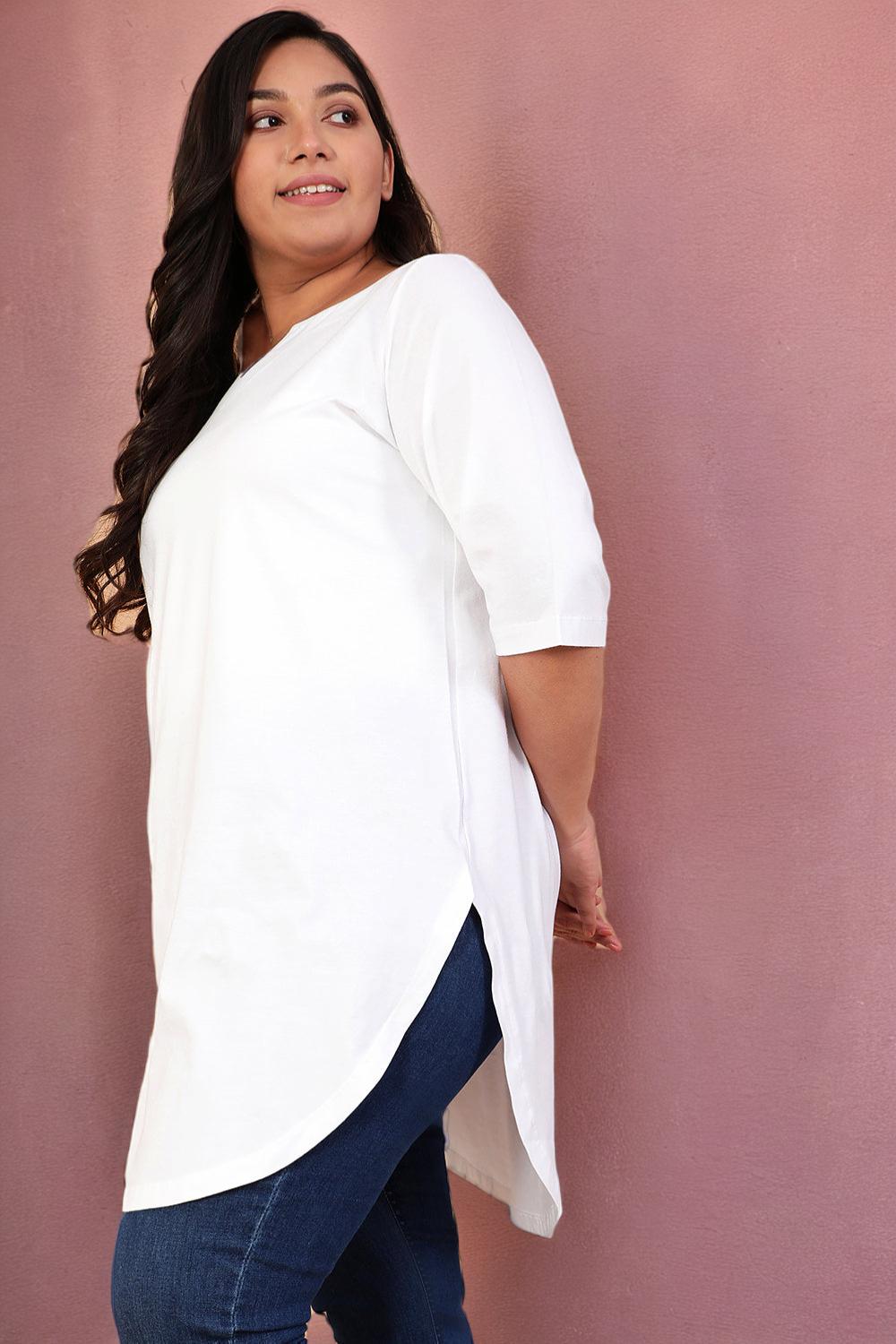 Plus Size White Longline Tunic