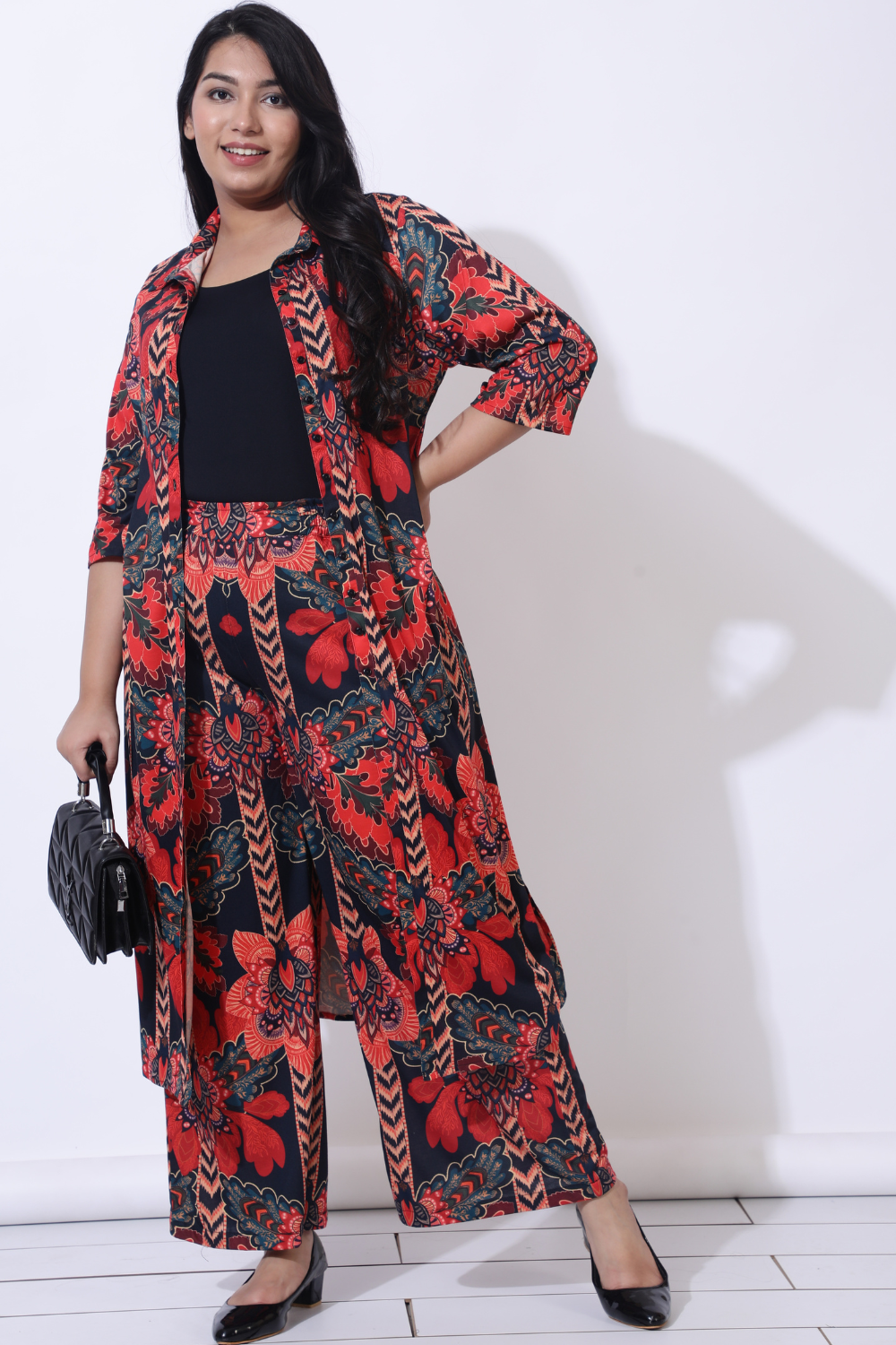 Plus Size Black Tropical Print Coord Set