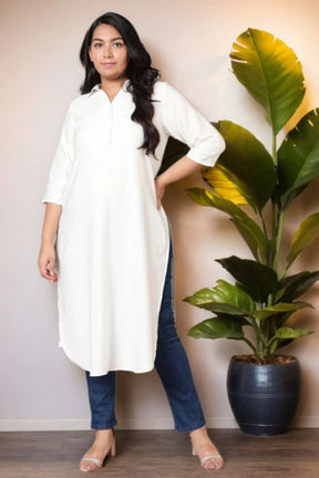 Plus Size White Collar Kurta