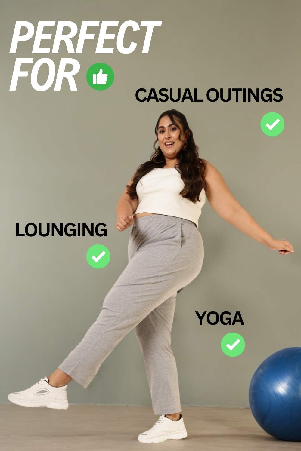 Plus Size Grey Cotton Track Pants