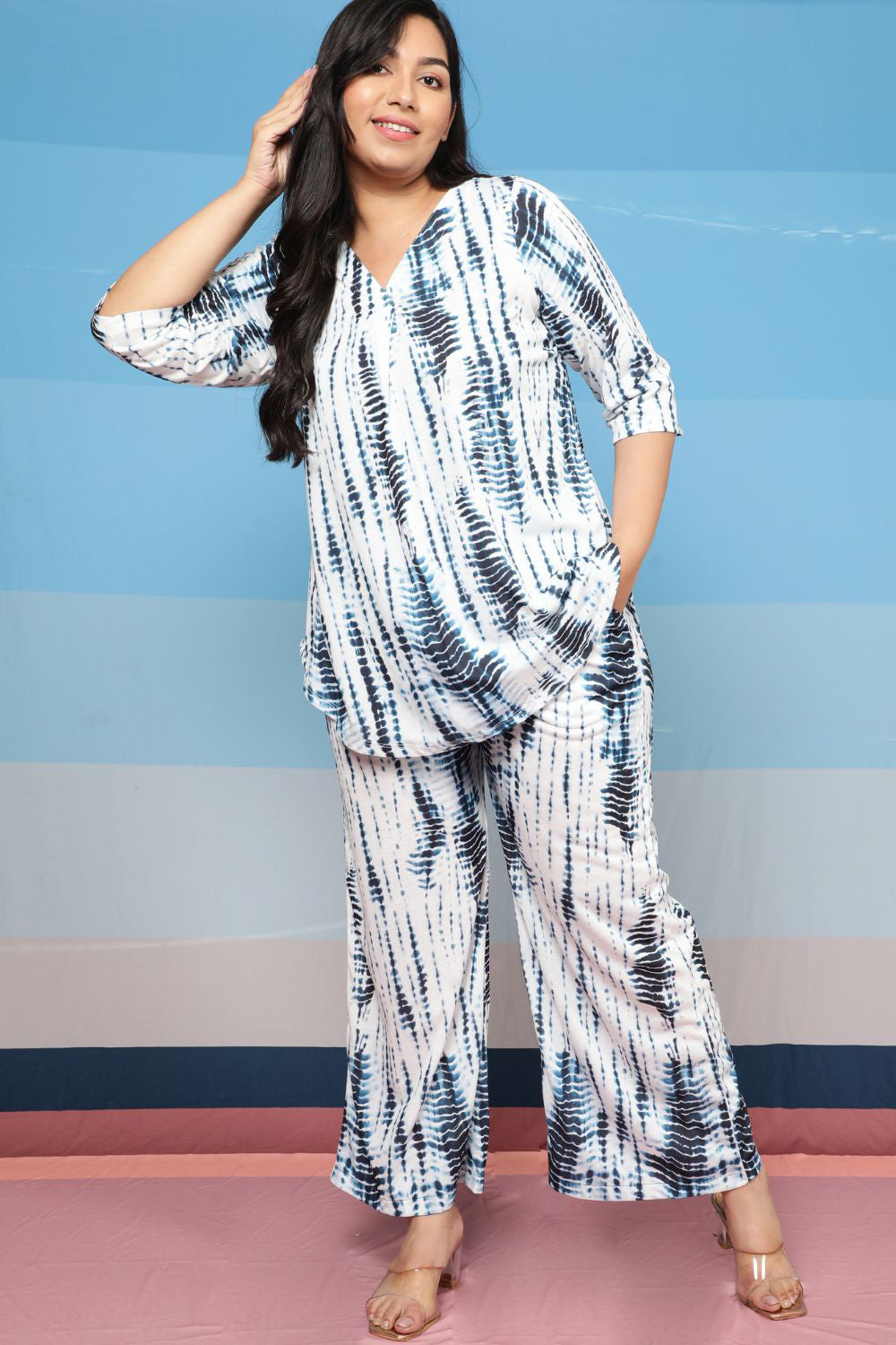 Plus Size Indigo Tie Dye Print Coord Set