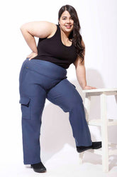 Denim Blue Tummy Shaper Cargo Pants