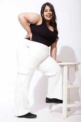 White Tummy Shaper Cargo Pants