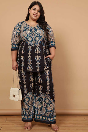 Plus Size Black Luxe Ethnic Print Coord Set