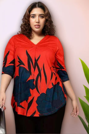 Red Teal Print Plus Size Top