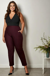 Plus Size Straight Pants - Wine