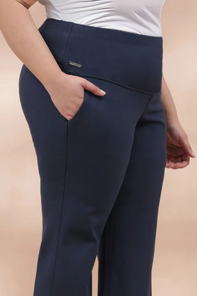 Plus Size Denim Blue Tummy Shaper Flare Pants