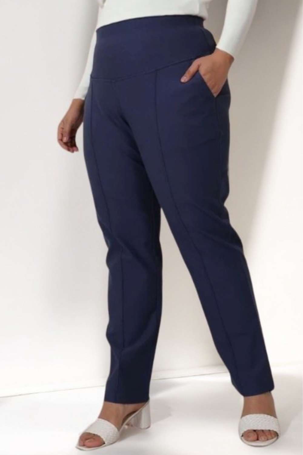 Plus Size Denim Blue Tummy Shaper Straight Fit Pants