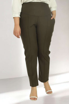 Plus Size Olive Tummy Shaper Straight Fit Pants