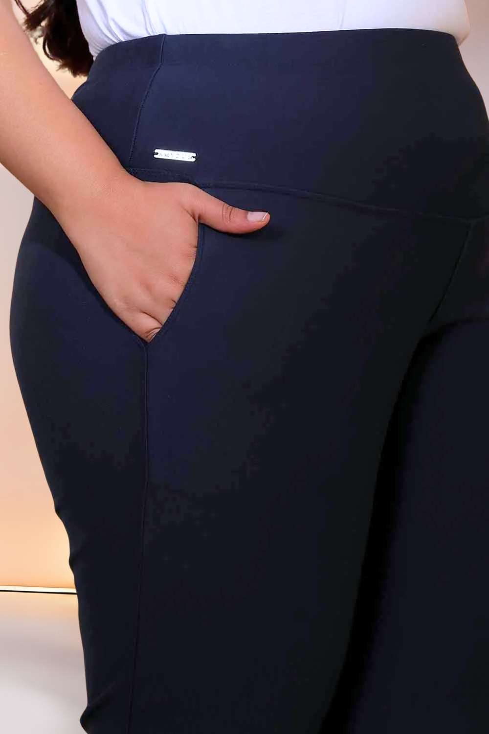 Plus Size Navy Tummy Shaper Flare Pants