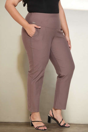 Plus Size Taupe Tummy Shaper Straight Fit Pants