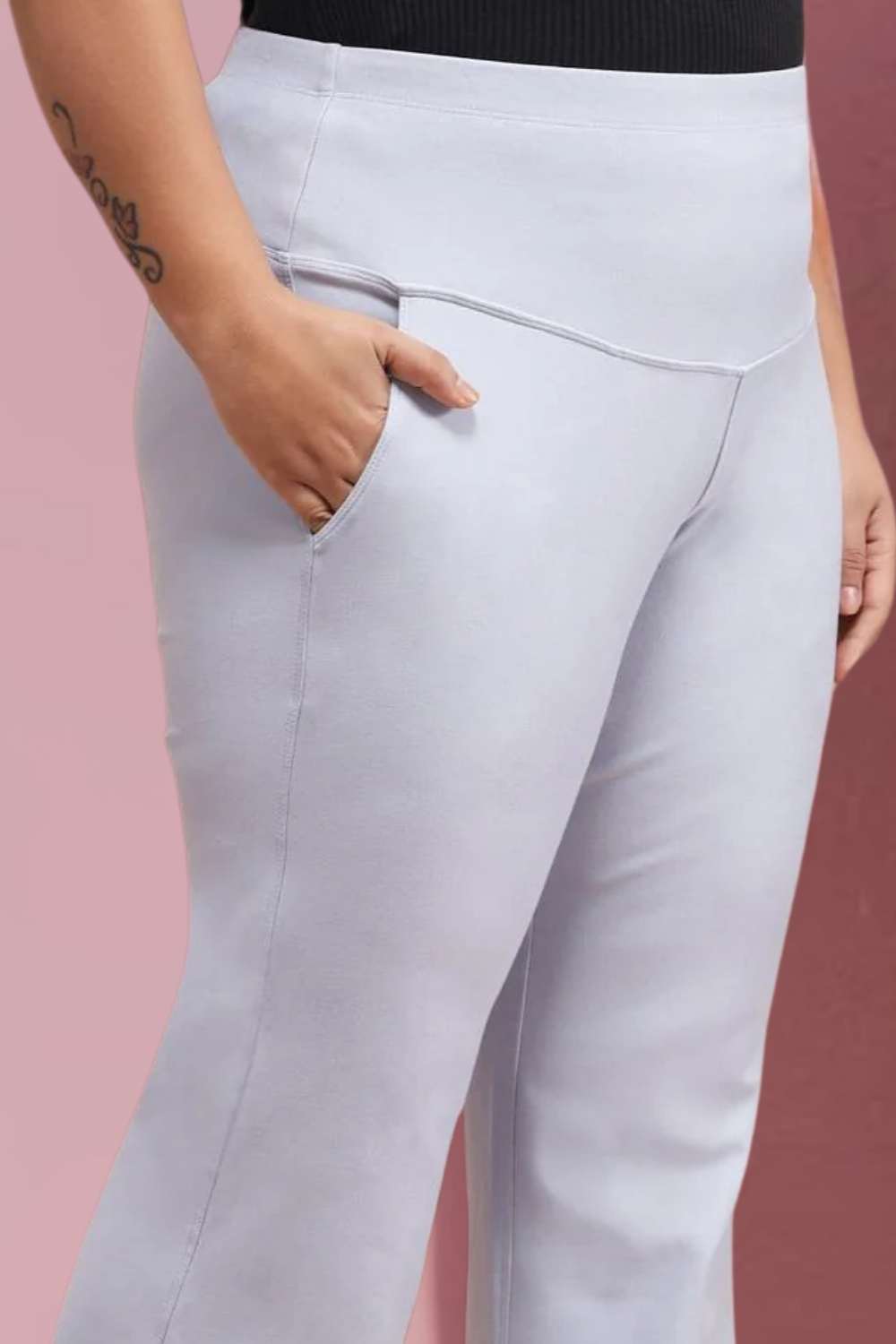 Comfortable Plus Size Ice Blue Tummy Shaper Flare Pants