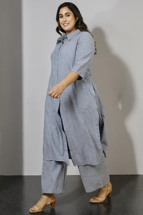 Plus Size Yale Blue Cotton Kurta Set