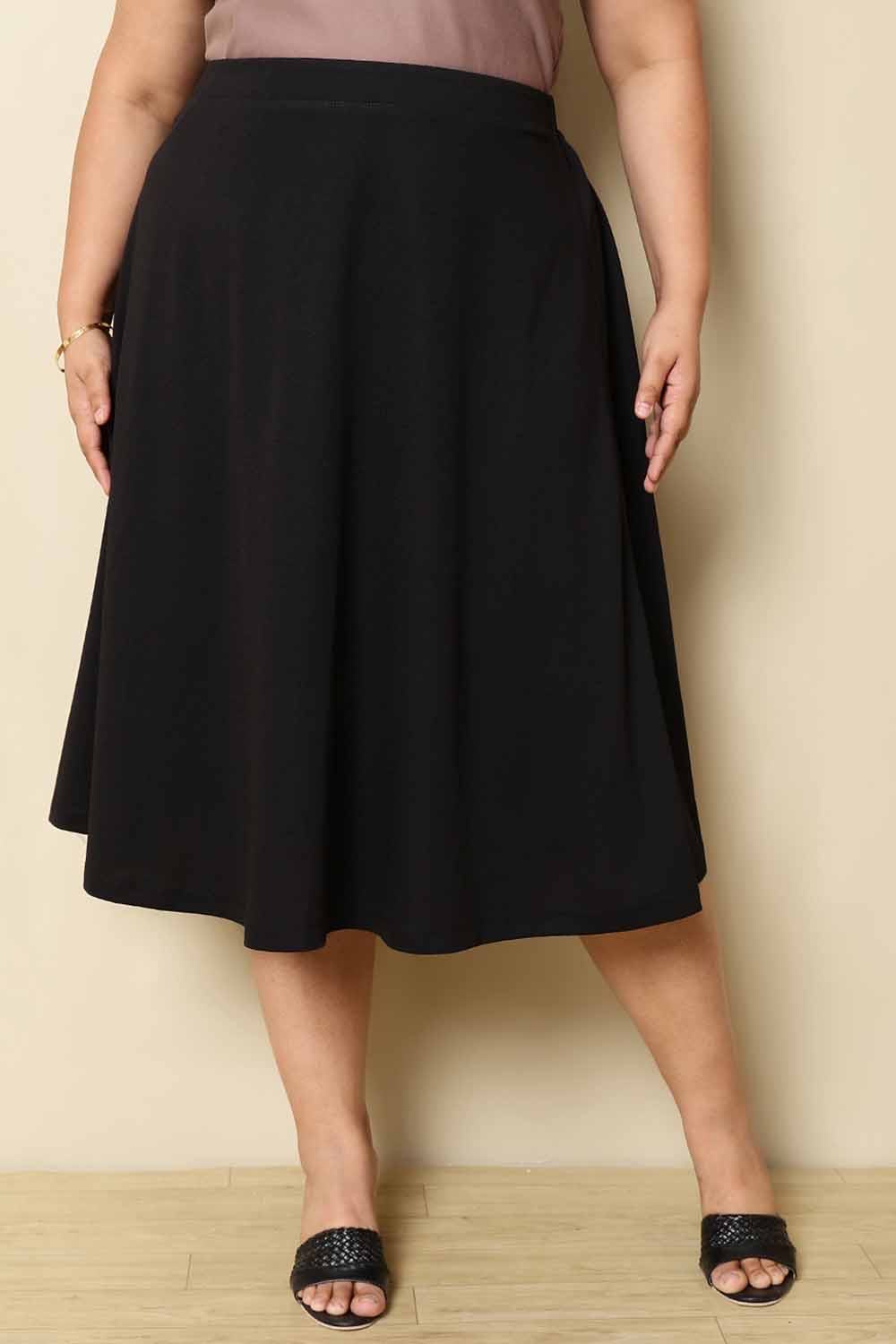 Plus Size Black Midi Skirt