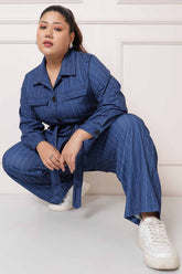 Plus Size Blue White Pinstripe Coord Set