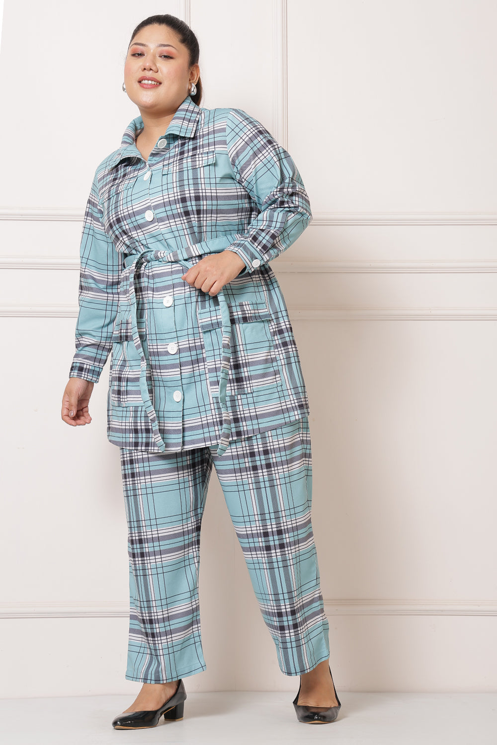 Plus Size Green Plaid Coord Set for Women