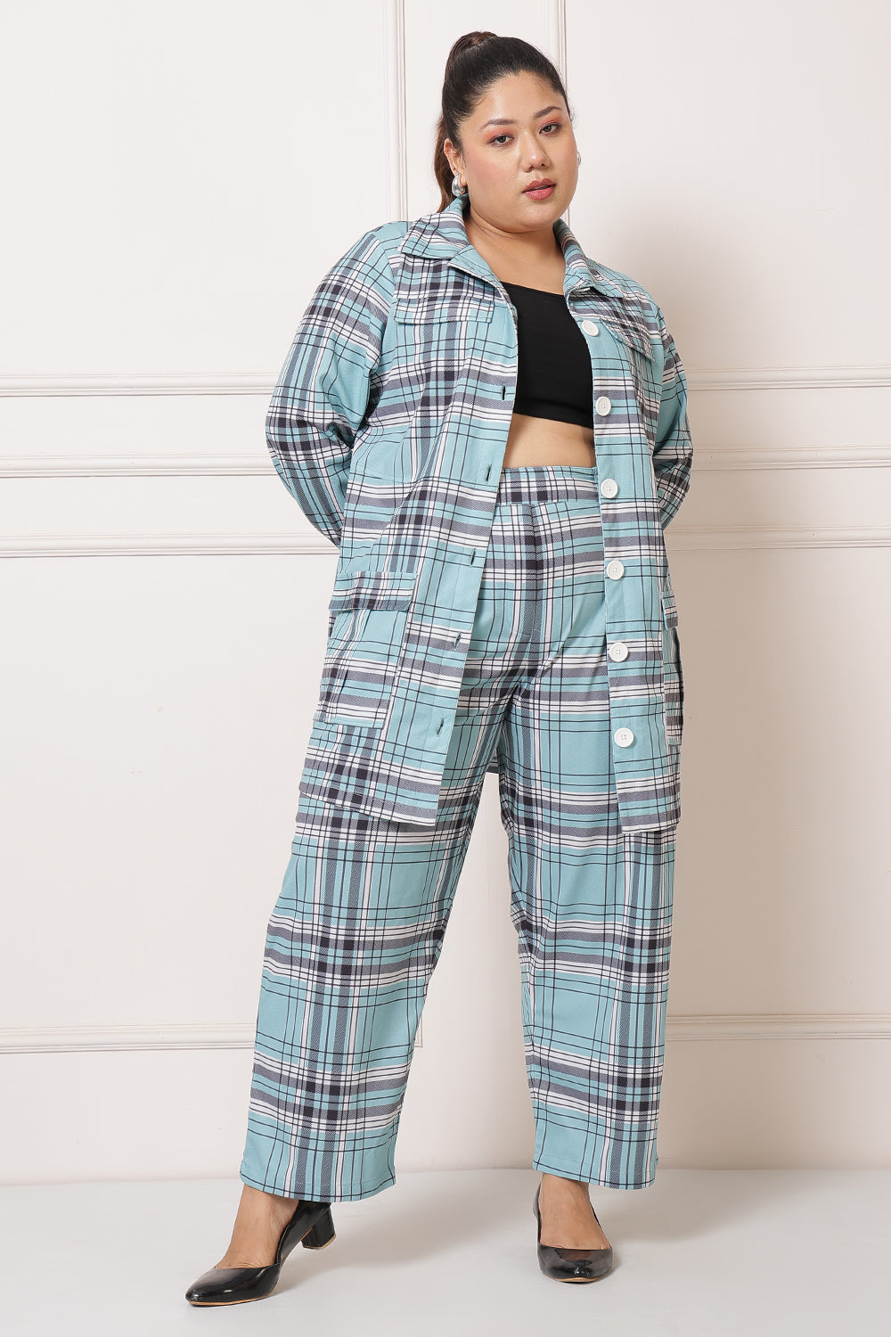 Plus Size Plus Size Green Plaid Coord Set