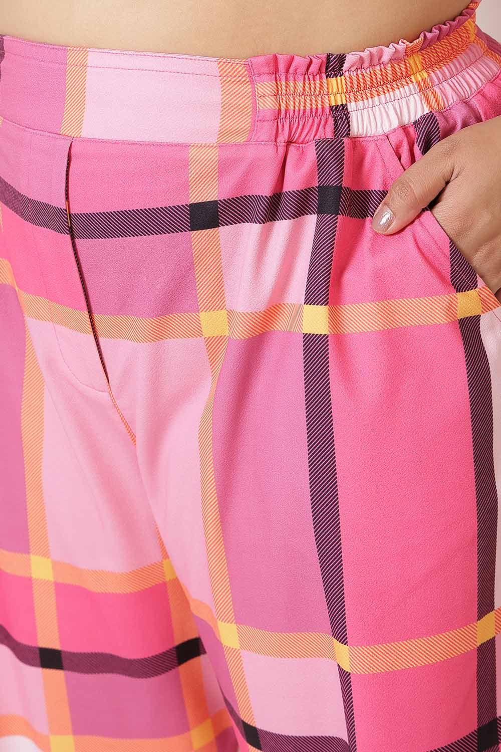 Comfortable Plus Size Pink Checkered Coord Set