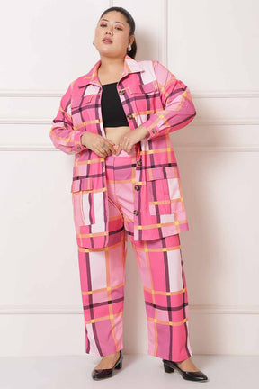 Plus Size Pink Checkered Coord Set