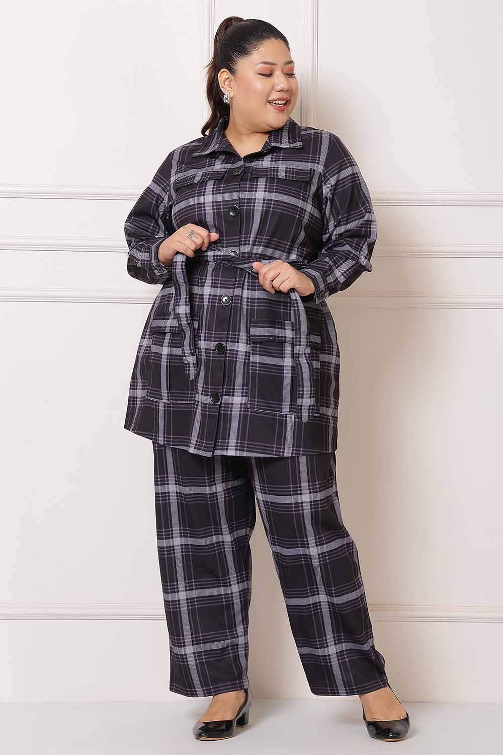 Plus Size Plus Size Black White Checkered Coord Set