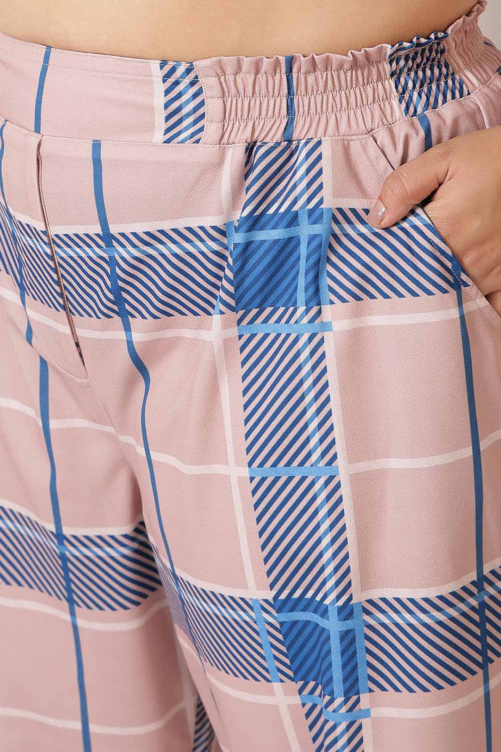 Plus Size Pink Blue Checkered Coord Set