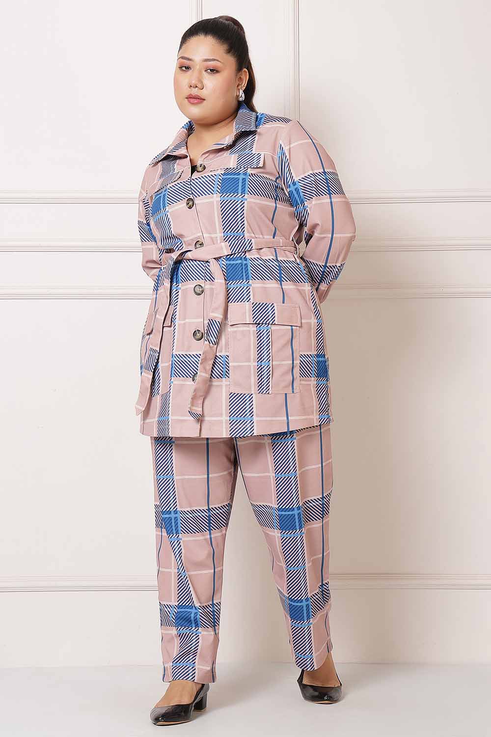 Plus Size Plus Size Pink Blue Checkered Coord Set