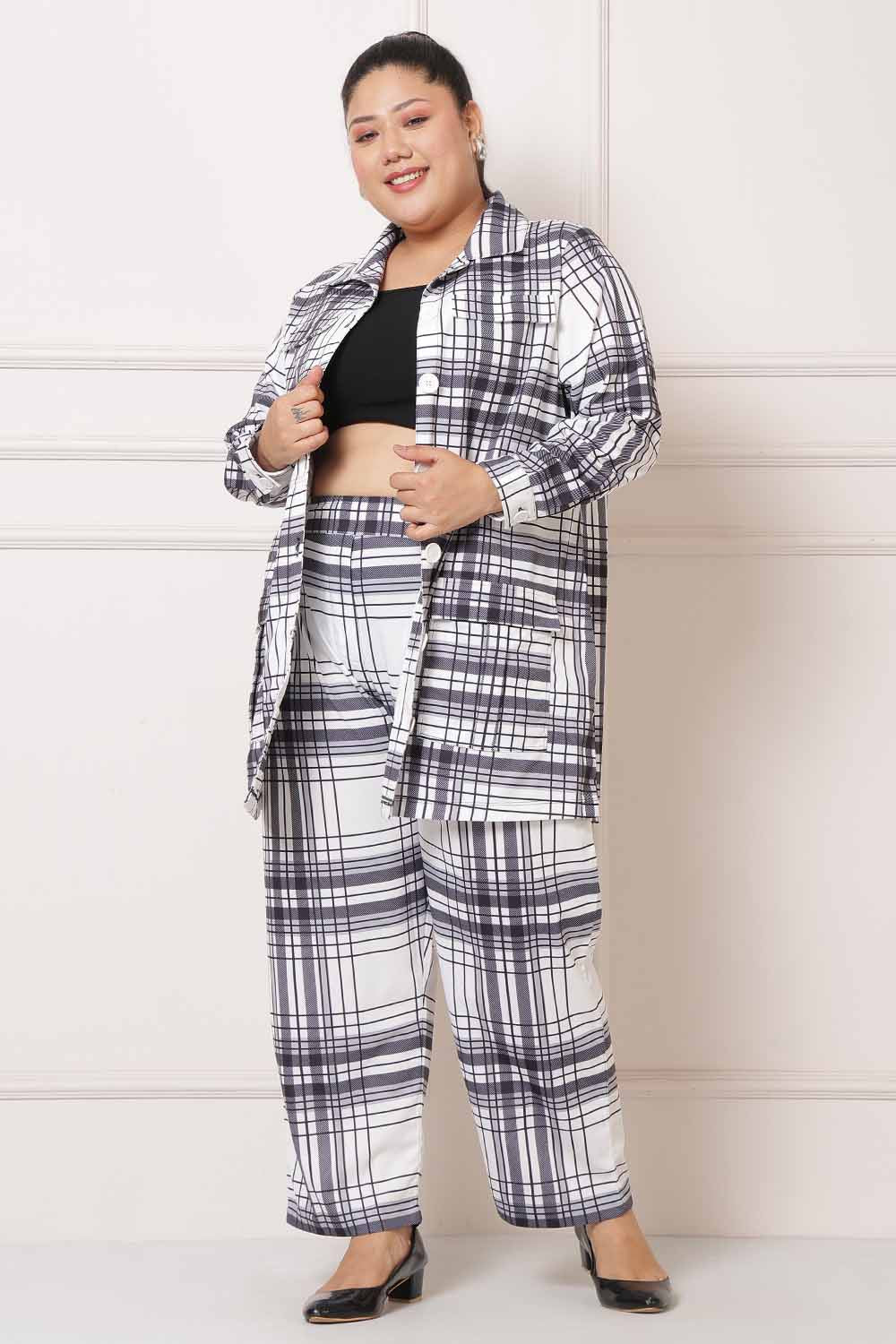 Plus Size Plus Size White Black Check Coord Set