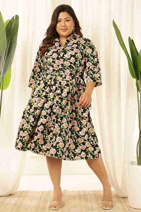 Plus Size Black Floral Shirt Dress