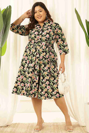 Plus Size Black Floral Shirt Dress