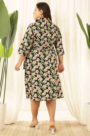 Plus Size Black Floral Shirt Dress