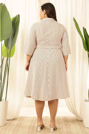 Plus Size Baby Pink Striped Cotton Shirt Dress