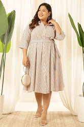 Plus Size Baby Pink Striped Cotton Shirt Dress