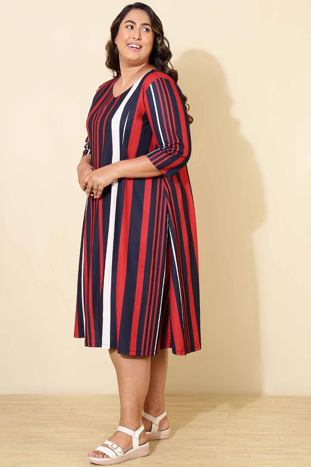 Plus Size Red Blue Striped A line Dress for Women