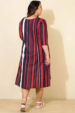 Plus Size Red Blue Striped A line Dress