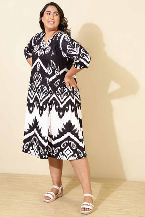 Plus Size Black White Print A line Dress