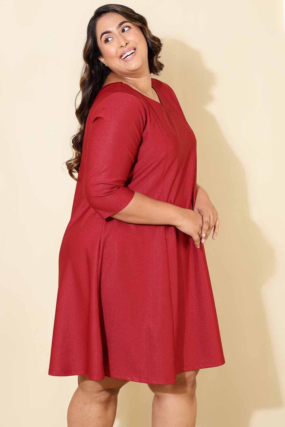 Comfortable Plus Size Maroon Shimmer A Line Dress