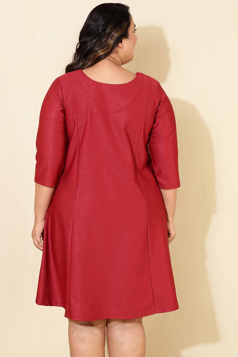 Plus Size Maroon Shimmer A Line Dress