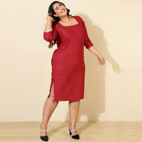 Plus Size Maroon Shimmer Bodycon Dress