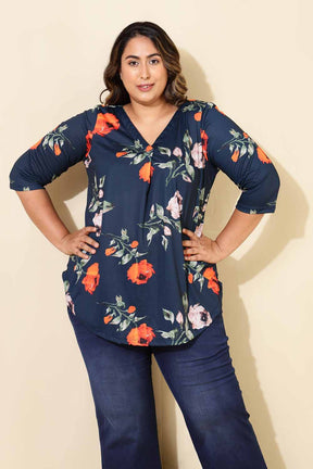 Plus Size Navy Floral Top