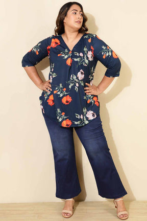 Plus Size Navy Floral Top