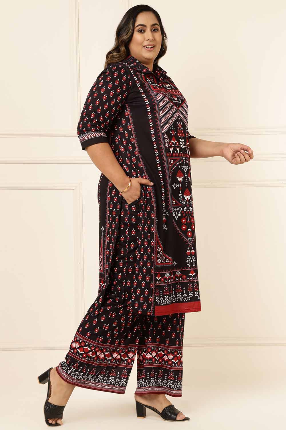 Plus Size Plus Size Black Red Printed Coord Set