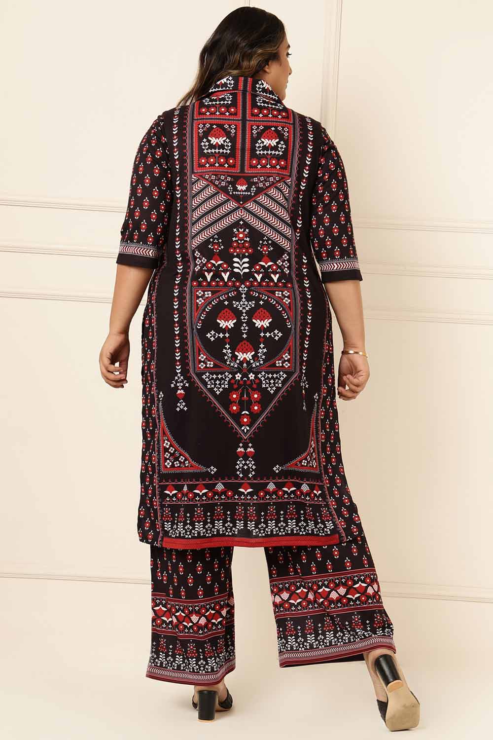 Plus Size Black Red Printed Coord Set